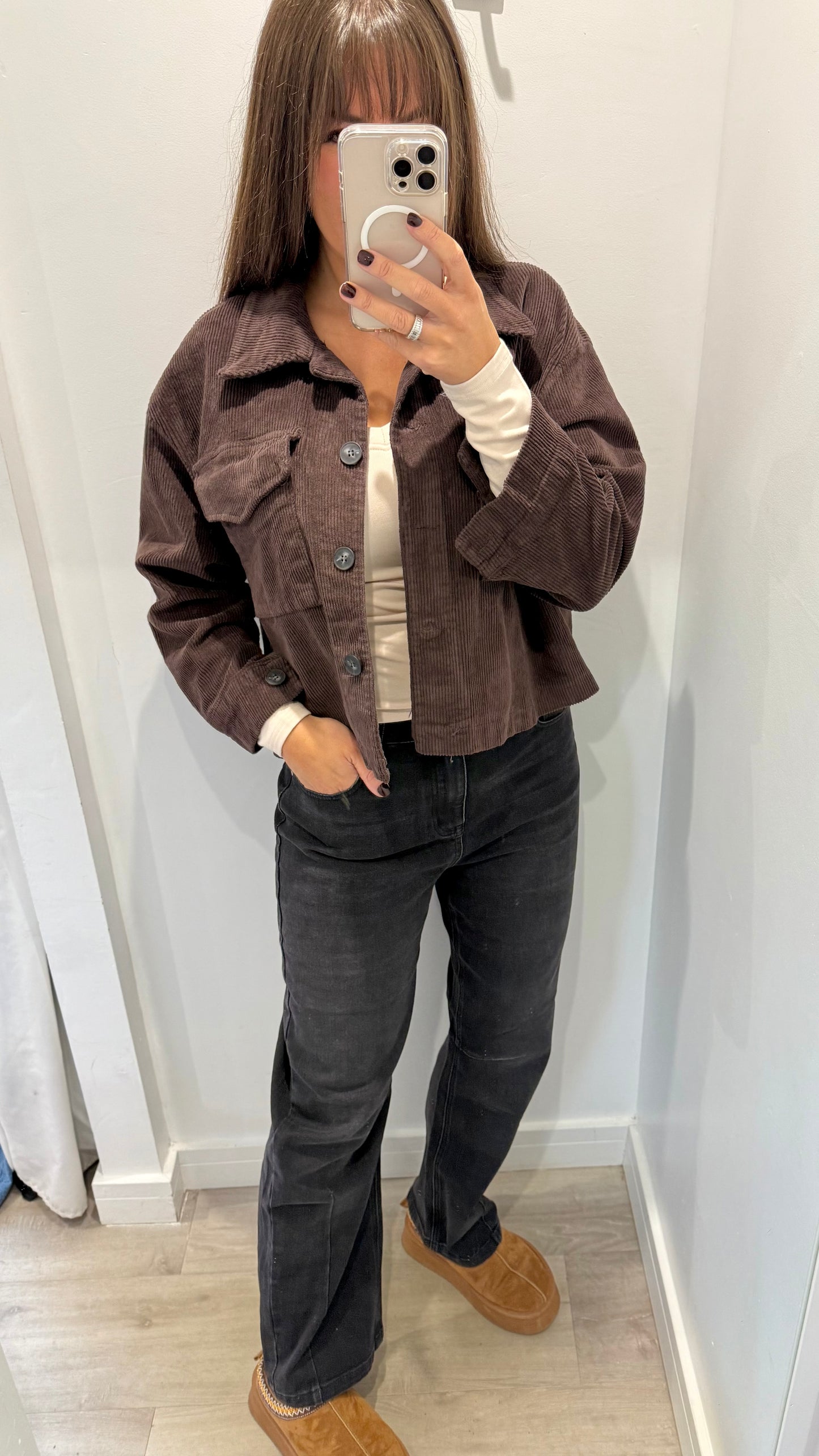 CHOCOLATE CORD SHORT JACKET