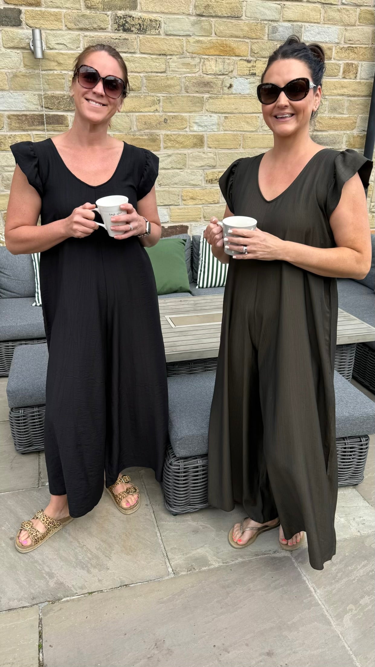 BLACK FRILL SLEEVE TIE-BACK JUMPSUIT
