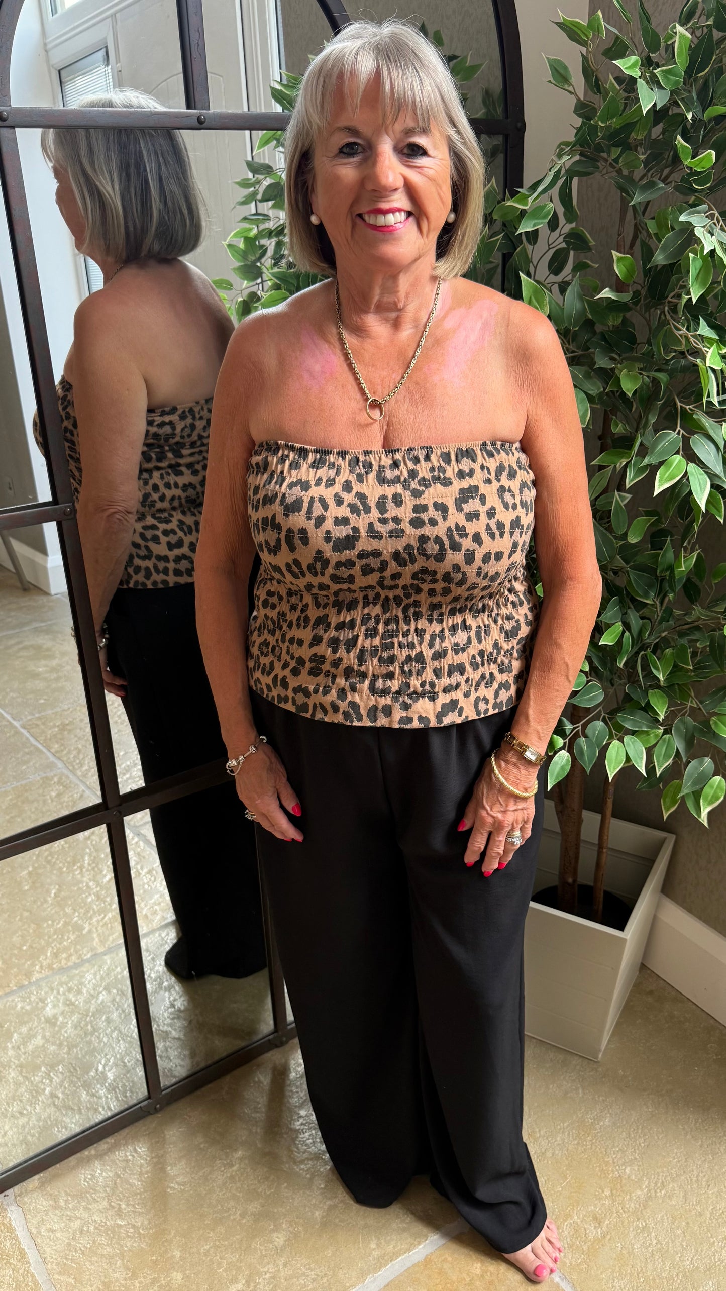 LEOPARD PRINT SHIRRED BOOB TUBE