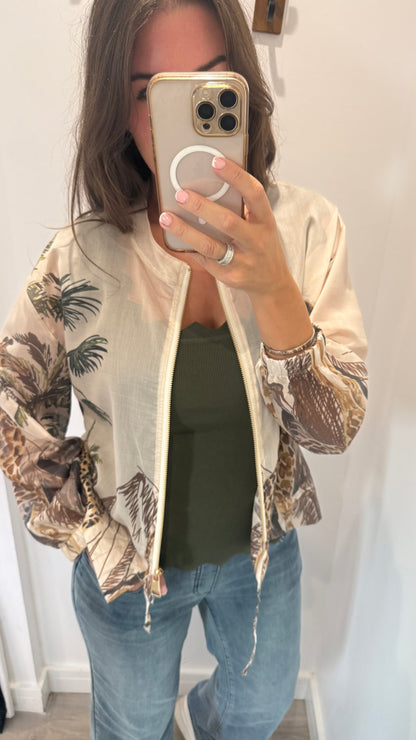NUDE SAFARI PRINT SILKY BOMBER JACKET