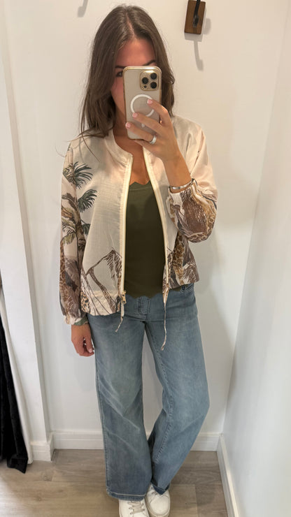 NUDE SAFARI PRINT SILKY BOMBER JACKET