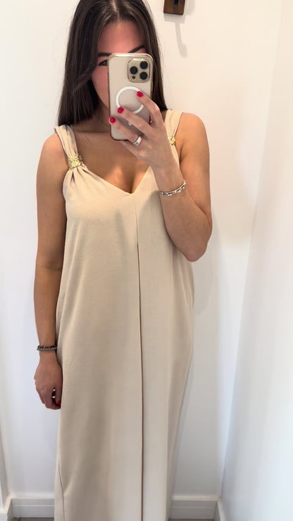 GOLD CLASP NUDE JUMPSUIT