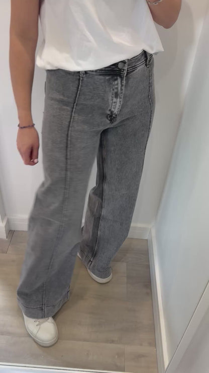 GREY FRONT SEAM WIDE LEG JEANS