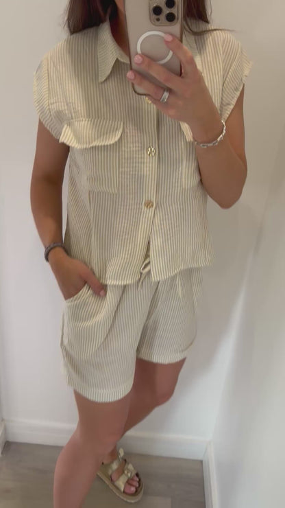 SAND STRIPE SHORT SET