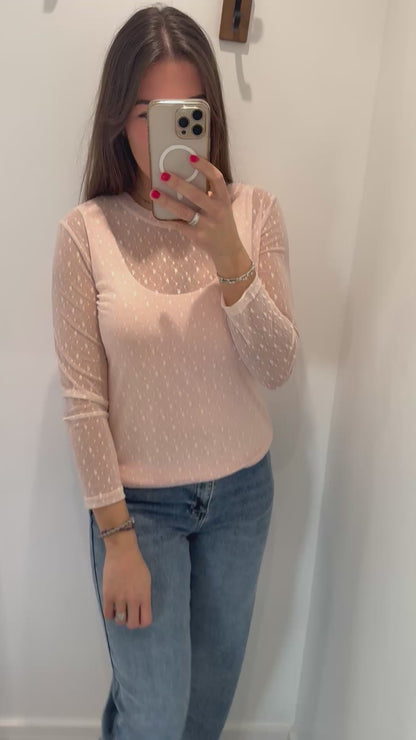 BLUSH PINK SHEER FLORAL TEXTURE TOP