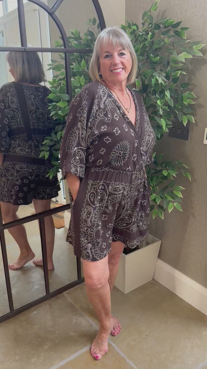 BROWN & WHITE PAISLEY PLAYSUIT