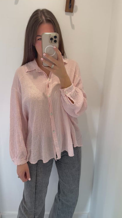 BABY PINK CHEESECLOTH BUTTON THROUGH SHIRT