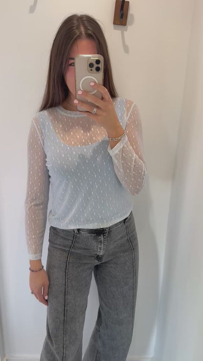 POWDER BLUE SHEER FLORAL TEXTURE TOP