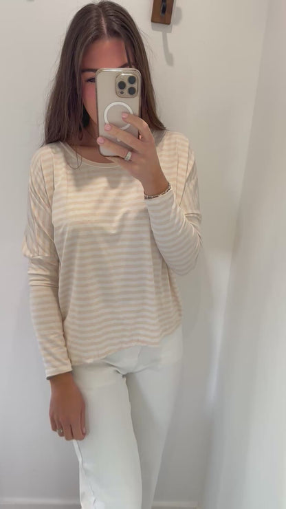 APRICOT AND WHITE BRETON STRIPE BATWING TOP