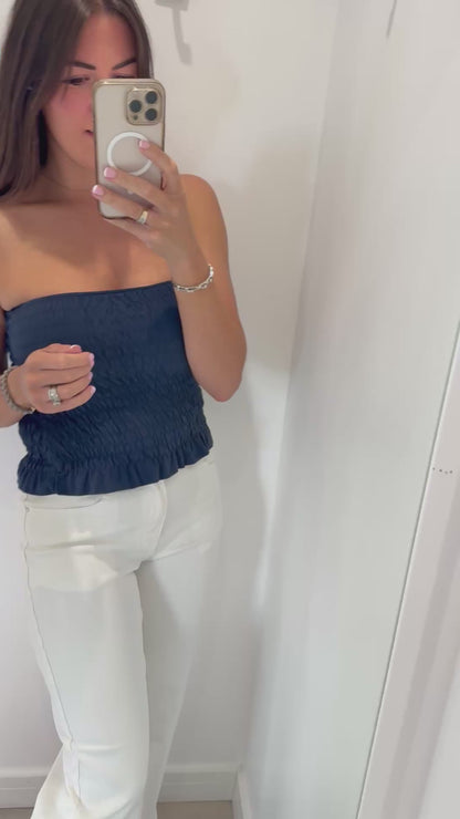 NAVY SHIRRED BOOB TUBE
