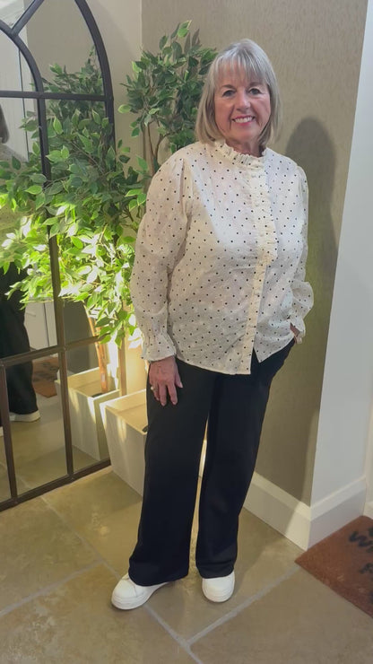 CREAM FLORAL EMBROIDERED SPOT BLOUSE