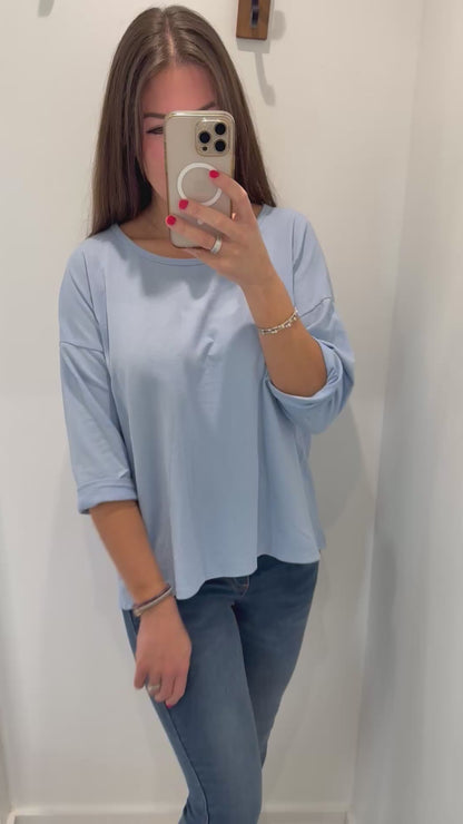 POWDER BLUE ROLL SLEEVE SWEAT