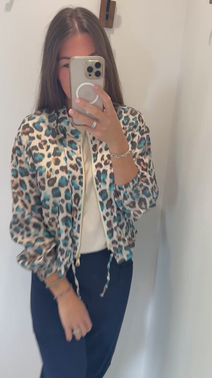 LEOPARD PRINT SILKY BOMBER JACKET