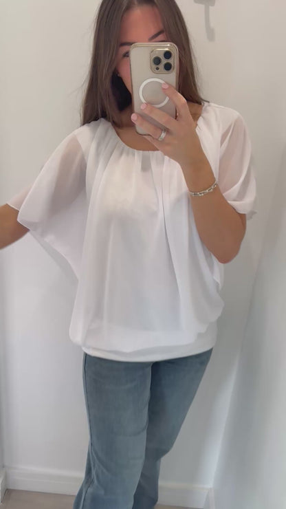 WHITE CHIFFON ELASTICATED TOP