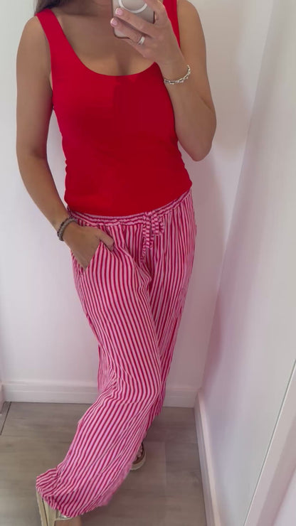 PINK & RED STRIPE LINEN TROUSERS