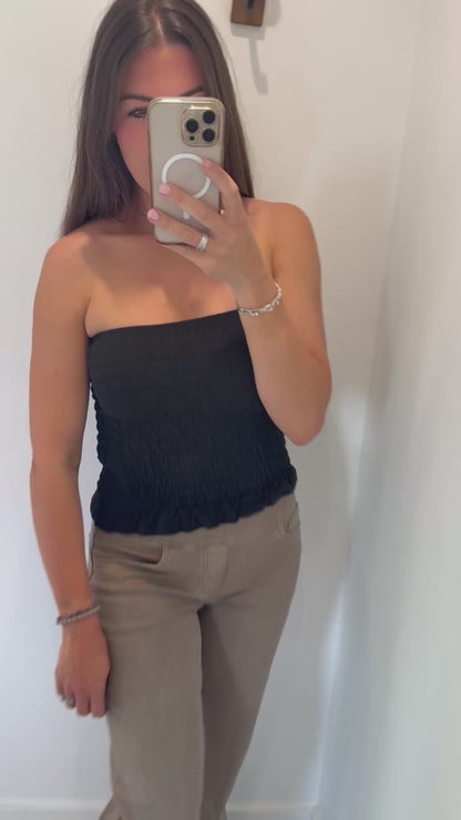 BLACK SHIRRED BOOB TUBE