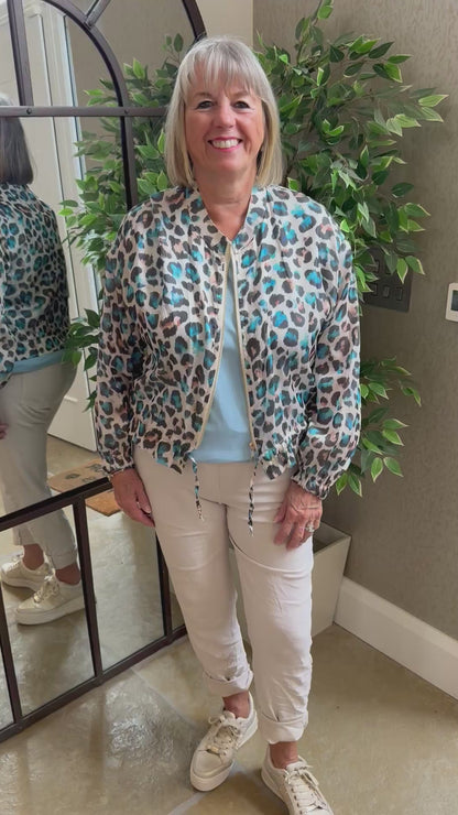 LEOPARD PRINT SILKY BOMBER JACKET
