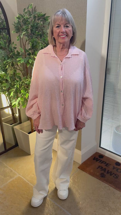 BABY PINK CHEESECLOTH BUTTON THROUGH SHIRT