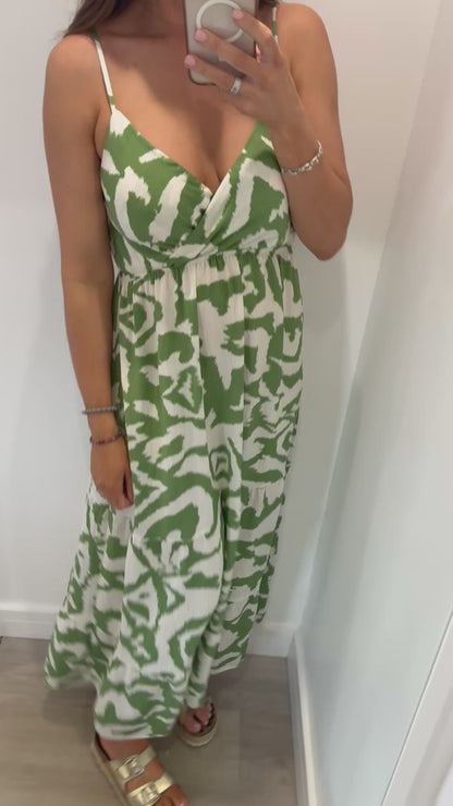 GREEN ABSTRACT MAXI DRESS