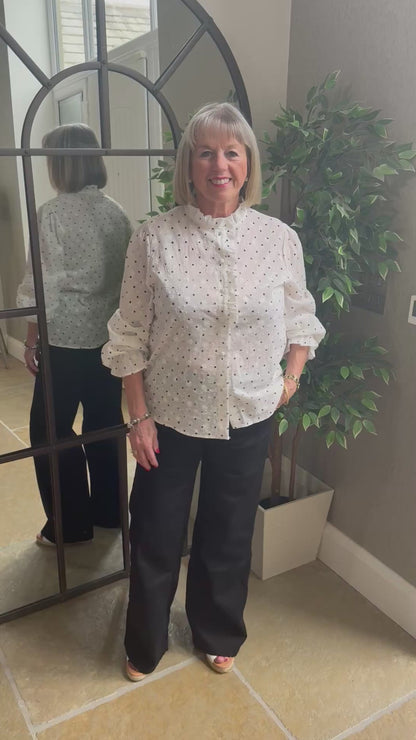 WHITE FLORAL EMBROIDERED SPOT BLOUSE