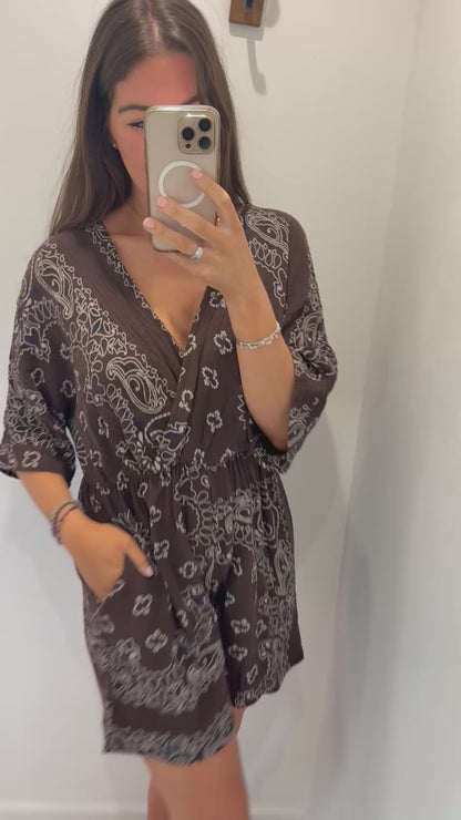 BROWN & WHITE PAISLEY PLAYSUIT