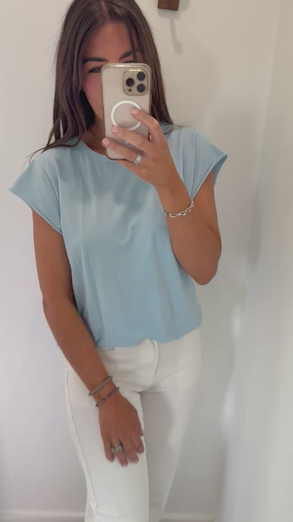 POWDER BLUE CAP SLEEVE TEE