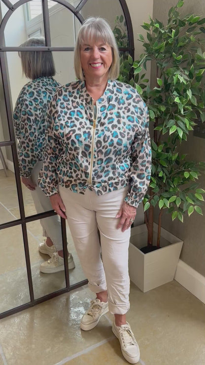 LEOPARD PRINT SILKY BOMBER JACKET