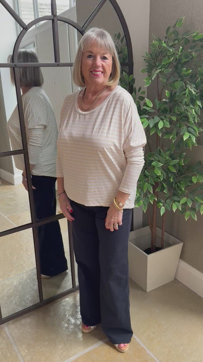 APRICOT AND WHITE BRETON STRIPE BATWING TOP