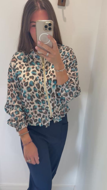 LEOPARD PRINT SILKY BOMBER JACKET