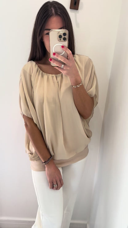 NUDE CHIFFON BATWING TOP