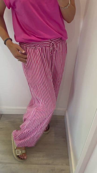 PINK & RASPBERRY STRIPE LINEN TROUSERS