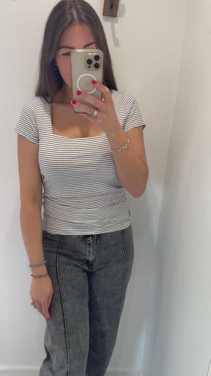 BLACK STRIPE SQUARE NECK TOP