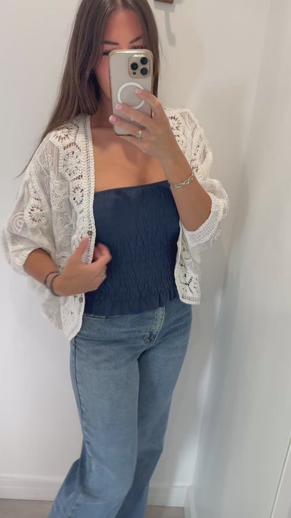 NAVY SHIRRED BOOB TUBE