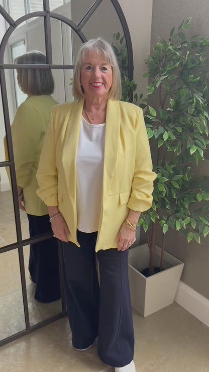 LEMON RUCHED SLEEVE BLAZER
