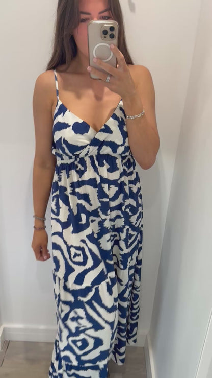 NAVY ABSTRACT MAXI DRESS