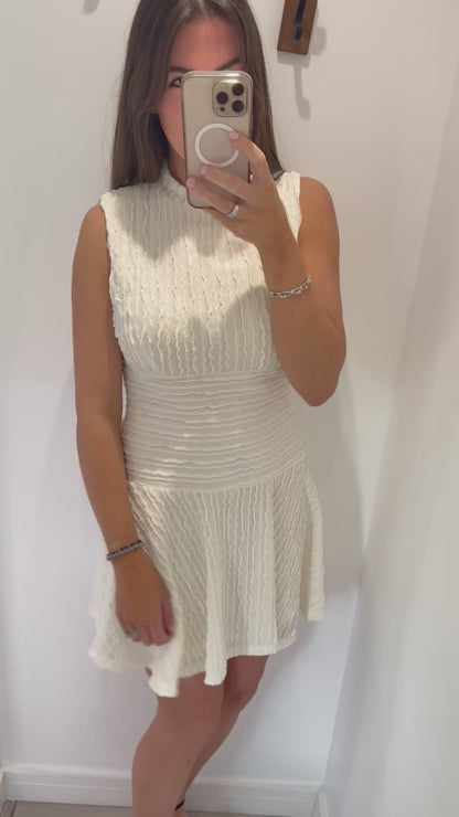 CREAM TEXTURED SKATER DRESS