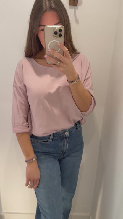 LILAC PINK ROLL SLEEVE SWEAT