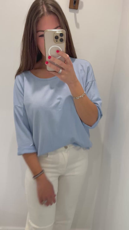 POWDER BLUE ROLL SLEEVE SWEAT