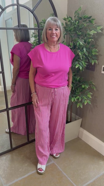 PINK & RASPBERRY STRIPE LINEN TROUSERS