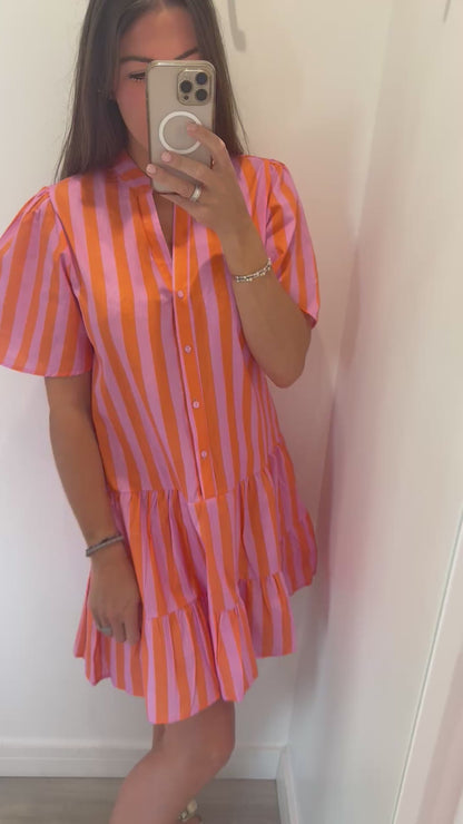ORANGE & PINK STRIPE MIDI DRESS