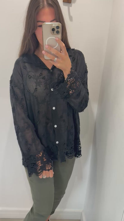 BLACK CROCHET DETAIL SHIRT