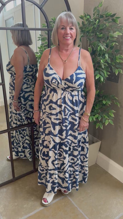NAVY ABSTRACT MAXI DRESS