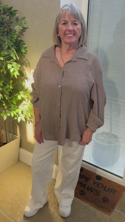 MOCHA CHEESECLOTH BUTTON THROUGH SHIRT