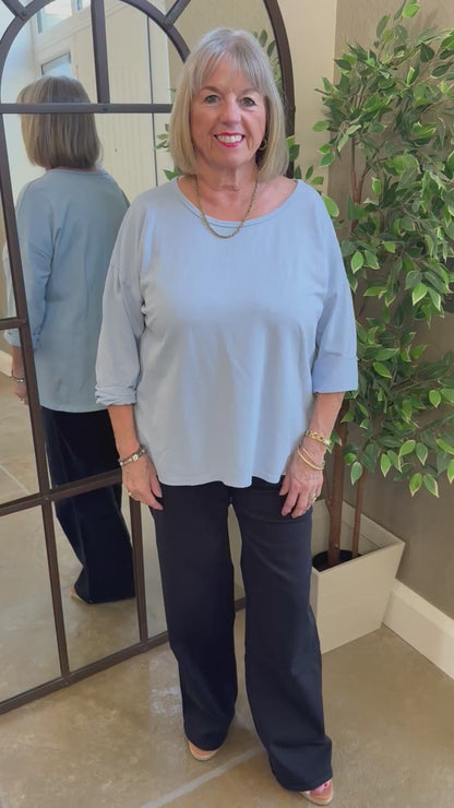 POWDER BLUE ROLL SLEEVE SWEAT