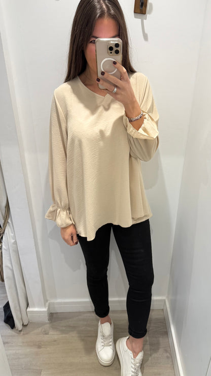 SAND FRILL CUFF V-NECK BLOUSE