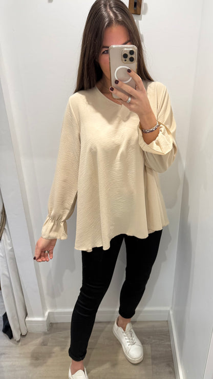 SAND FRILL CUFF V-NECK BLOUSE