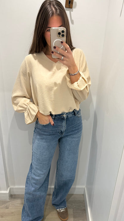 SAND FRILL CUFF V-NECK BLOUSE