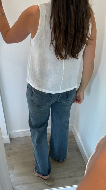 WHITE LINEN COWL WAISTCOAT TOP