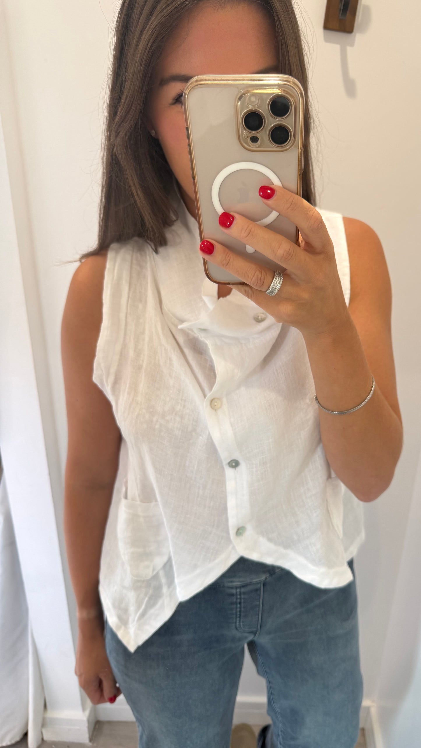 WHITE LINEN COWL WAISTCOAT TOP