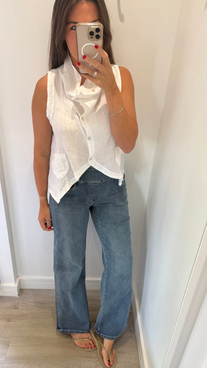 WHITE LINEN COWL WAISTCOAT TOP